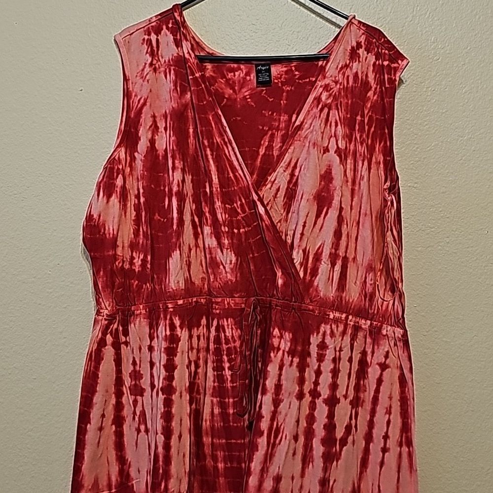 Agree Dress/Pretty Pink & white tie dye print/cross front/elastic waist & comfy!